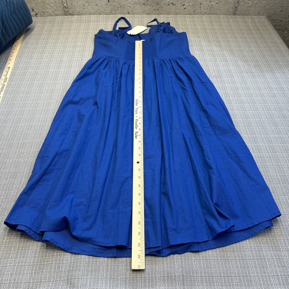 New Indie Blue Sundress Large Coastal Cottagecore Button Front Pockets Dress - Picture 8 of 10